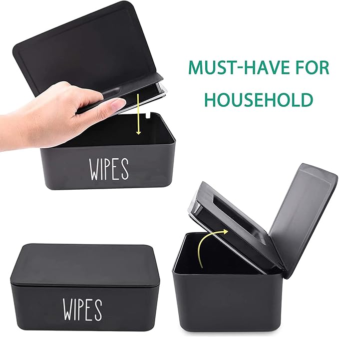 Moorfowl 3 Pack Baby Wipes Dispenser Flushable Wipe Holder,7.28" L x 4.80" W x 2.75" H, Sleek Bathroom Decor Baby Registry Essential (Black White Grey)