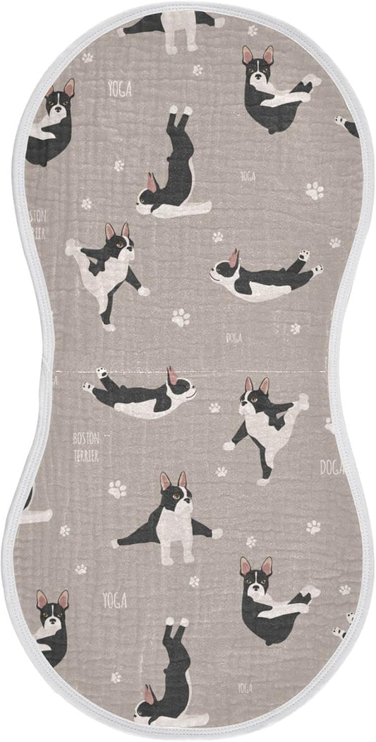 Yoga Boston Terrier Dog Pattern Muslin Burp Cloths for Baby 1 Pack 100% Cotton Baby Washcloths Bibs for Boy Girl