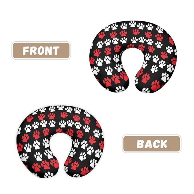 Forchrinse White Red Dog Paw Print Nursing Pillow Cover for Girls Boys Baby Nursing Pillow Slipcover for Puppy’s Lover