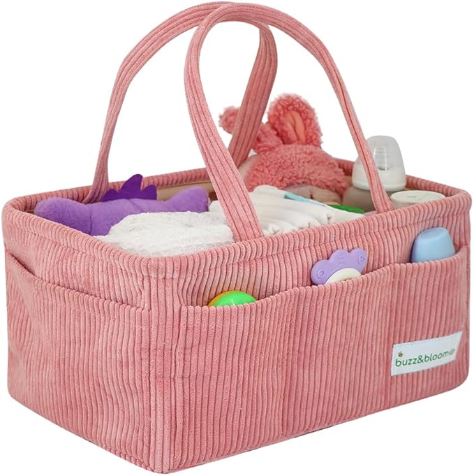 Buzz&Bloom Baby Diaper Caddy Organizer, Stylish Storage Basket for Newborn Essentials and Diaper Station, Gift for Baby Shower and Registry Must-Have (Pink)