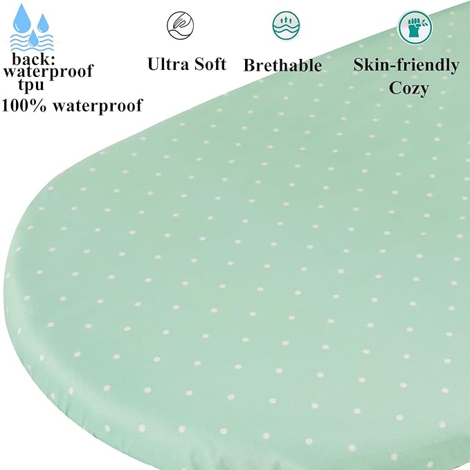 Waterproof Bassinet Sheets, No Need for Bassinet Mattress Pad Cover, 2 Pack Stretch Jersey Knit Super Soft fit for Cradle Oval Rectangle Hourglass Mattress Green Botanical Leaf & Dots