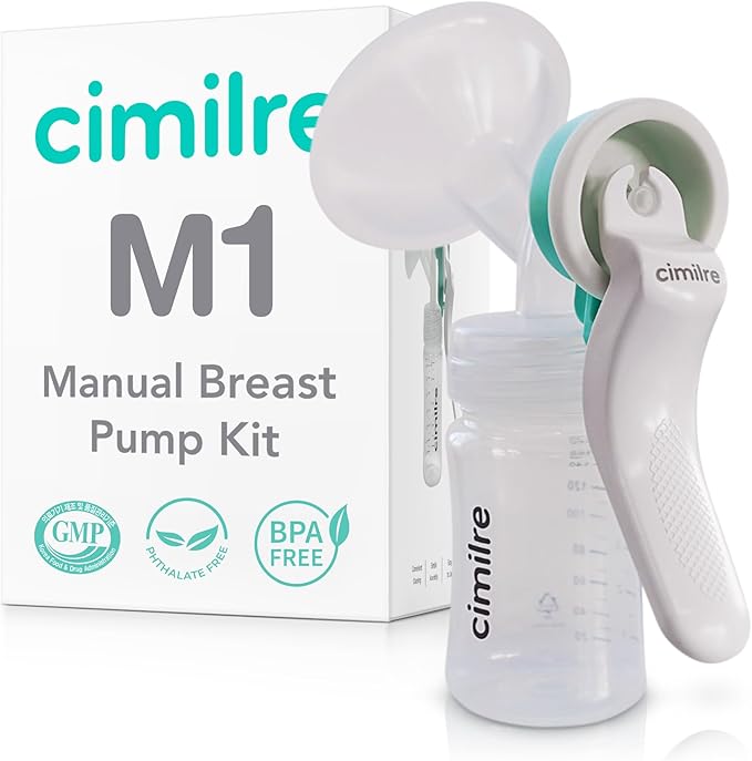 M1 Manual Breast Pump Kit – Portable, Quiet Breastfeeding Pump with Ergonomic Handle, Closed System & Wide‑Neck Bottle for Travel, Backup & On‑The‑Go Moms