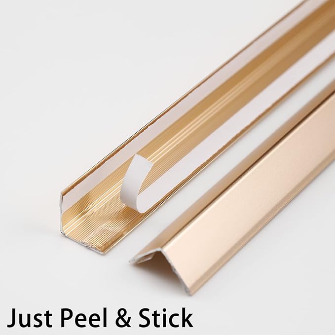 Trimold Matte Gold Aluminum Peel and Stick L Molding Corner Guards with 90° Angle for Wall Door Frame Cabinet Baseboard Protection and Decoration, 35.4in x 0.8in (3Pcs)