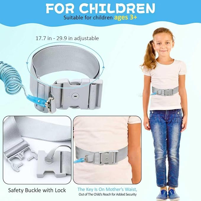 JXM Child Waist Harness with Lock for Hands-Free Safety Walking, Adjustable Waist Tether for Big Kids with Autism Special Needs ADHD, Child Elopement Leash for Outdoor Travel