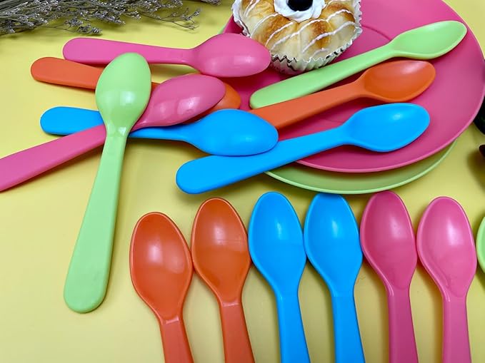 Jawbush 16 Pcs Kids Plastic Spoons, Reusable Toddler Utensils Kids Silverware Set with Bright Colors, Ideal for Travel School Lunch Box or Camping, BPA Free Kids Utensils Also for Adults