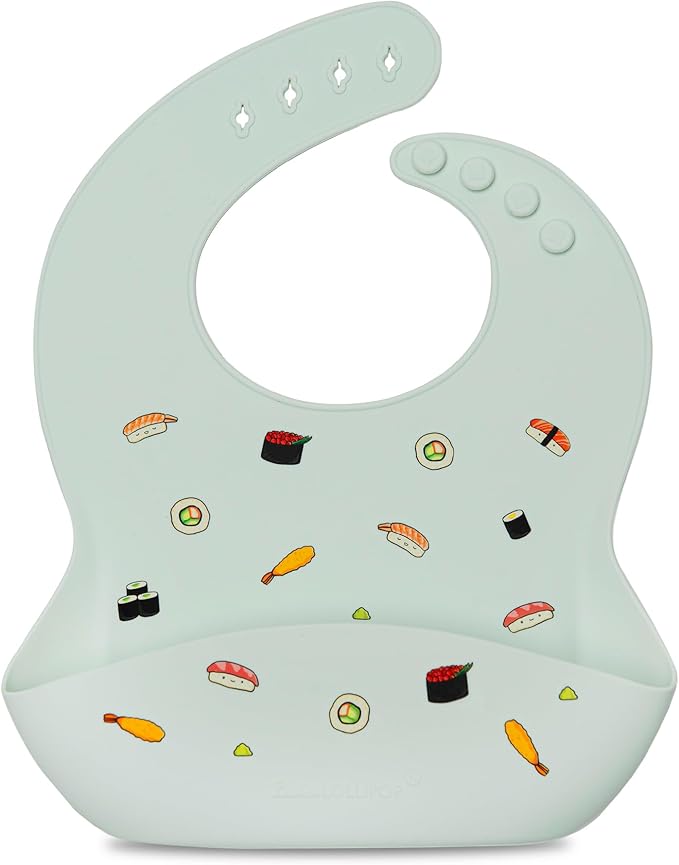 Loulou Lollipop Waterproof Silicone Feeding Bib for Babies & Toddlers, Catch-All Pouch, Easy Clean, 3–36 Months – Sushi