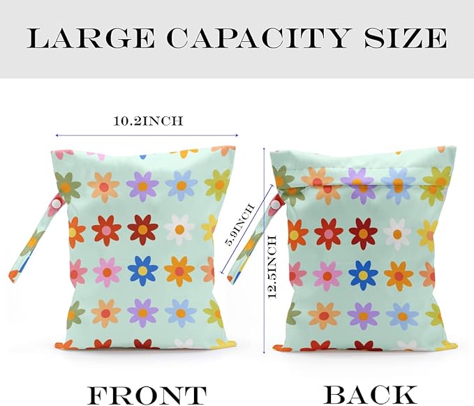 Wet Bag Wet Dry Bag Wet Bag for Swimsuit Travel Beach Pool Diapers Dirty Yoga Gym Clothes Toiletries Makeup Bag Waterproof Reusable Cute Daisy Floral Flower