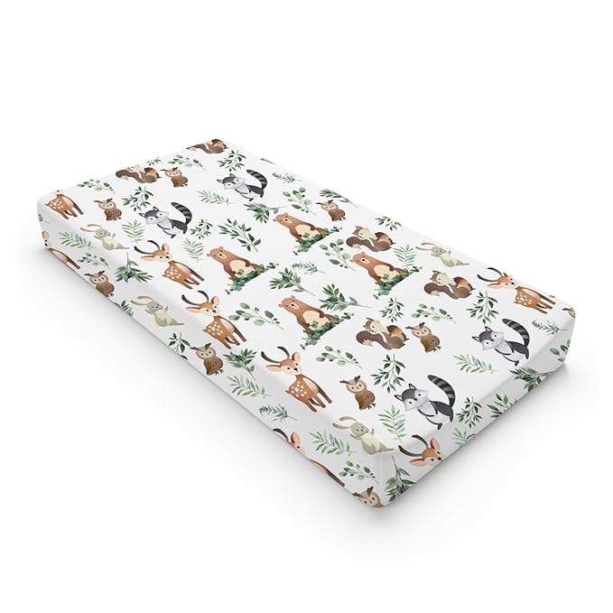 Cute Animals Boho Leaves Baby Changing Pad Covers Cute Bear Deer Owl Bunny Raccoon Squirrel Change Table Cover for Boys Girls Soft Stretch Fitted Diaper Changing Mat Sheets 32''x16''