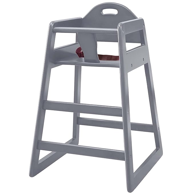 Wooden High Chair for Baby & Toddler – Restaurant-Style Stackable HighChair with Commercial Grade Solid Wood for Dining Table & Kitchen – Compact & Portable Design for Home & Restaurant Use - Gray