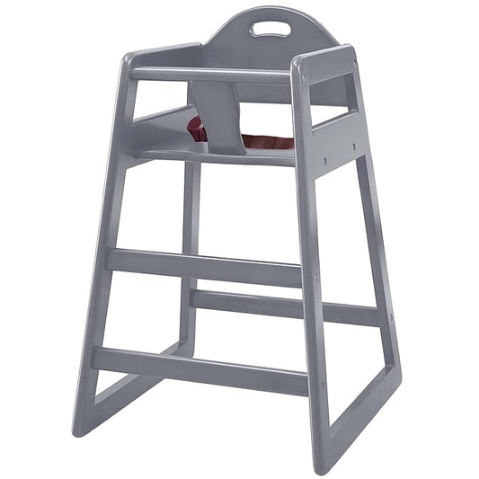 Wooden High Chair for Baby & Toddler – Restaurant-Style Stackable HighChair with Commercial Grade Solid Wood for Dining Table & Kitchen – Compact & Portable Design for Home & Restaurant Use - Gray