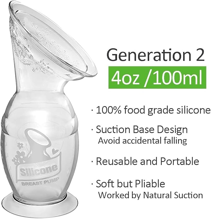 Haakaa Gen 2 Silicone Breast Pump with Suction Base and Leak-Proof Silicone Cap, 4 oz/100 ml, BPA PVC and Phthalate Free