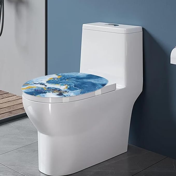Blue Marble Toilet Cover Seat Sea Turtle Print Toilet Lid Covers Elastic Edges Stretch Washable Toilet Lid Covers for Bathroom Covers Stains, Easy To Install