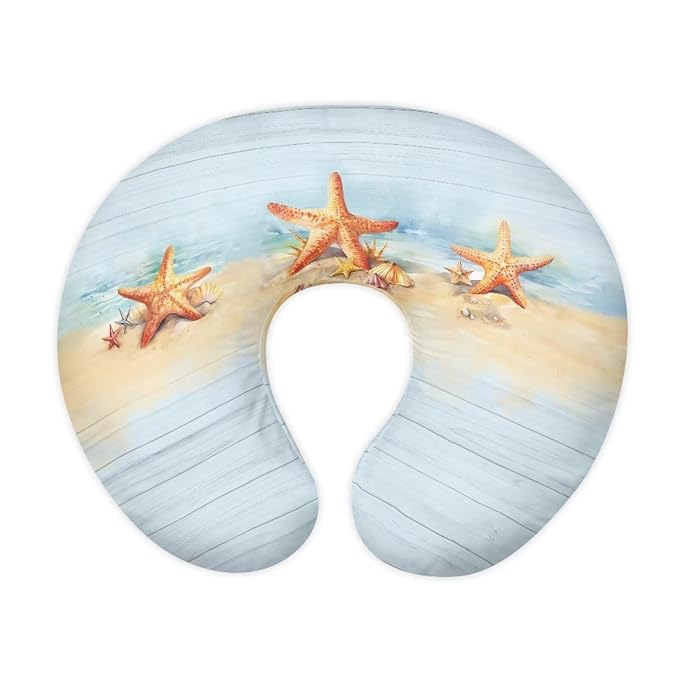 Wooden Plank and Starfish Nursing Pillow Cover for Baby Boy Girl Breastfeeding Slipcover Infant Newborn Nursery Bottle Pillowcase Stretchy Replaceable Pillow Cover Slipcover