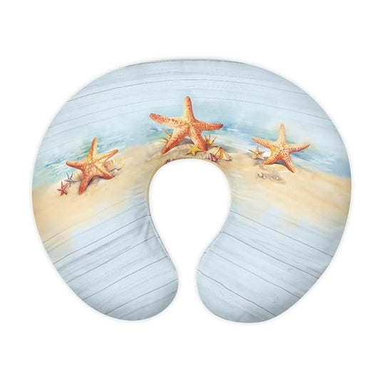 Wooden Plank and Starfish Nursing Pillow Cover for Baby Boy Girl Breastfeeding Slipcover Infant Newborn Nursery Bottle Pillowcase Stretchy Replaceable Pillow Cover Slipcover