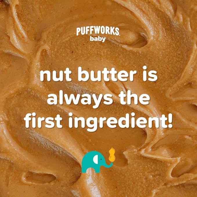 Puffworks Baby Organic Almond Butter Puffs, with Peanut Butter, Plant-Based Protein, USDA Organic, No Added Sugar, Gluten-Free, Vegan, Non-GMO, Kosher, 0.5 Ounce (Pack of 12)