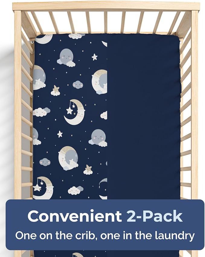 2-Pack Mini Crib Sheets Fitted - Pack N Play Sheets for Pack and Play Mattress - Stretchy Soft Microfiber Playard Bedding - Mini Toddler Bed Cover for Boys & Girls - Oeko-Tex - 38 x 24in, Dream Sky
