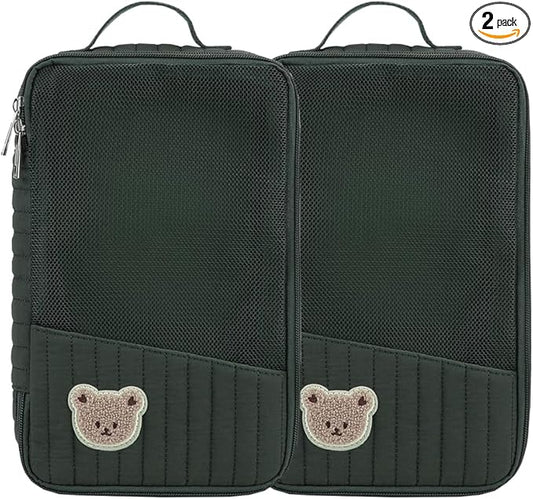 MOMIGO Baby Diaper Bag Organizer Pouches - 2 Pack Waterproof Pod Hanging Diaper Bag Cute Rabbit Bear Mesh Bag Reusable, Washable or Baby Cloth Diapers (Green)