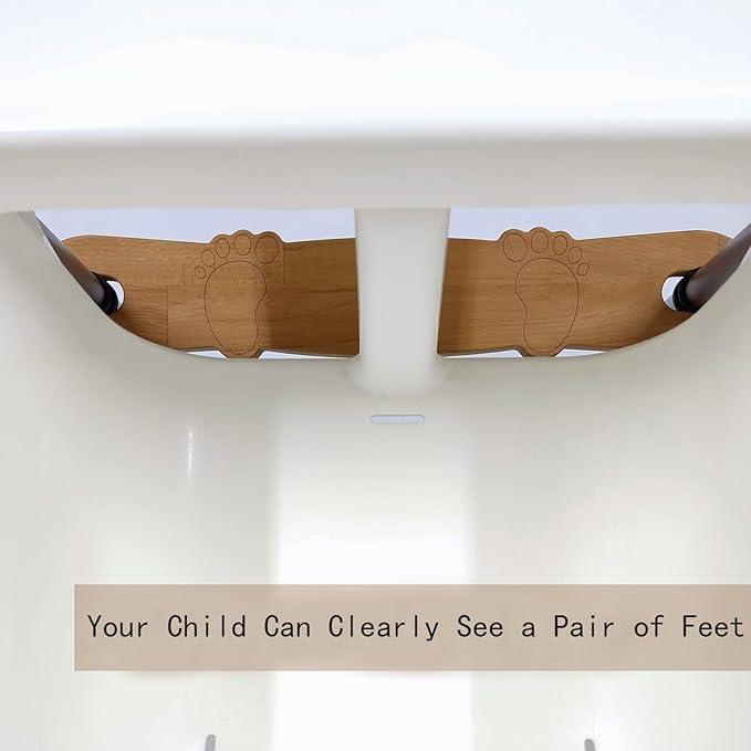 HANH High Chair Footrest, Non-Slip Natural Bamboo Wooden Footrest Compatible with IKEA Antilop High Chairs, Adjustable HighChair Foot Rest for Baby HighChair Accessories (Rounded Corners)
