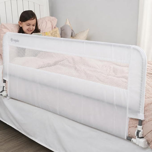 Regalo Safety 54” Extra Long Hideaway Bed Rail Guard for Toddlers, Toddler Bed Rail with Reinforced Anchor Safety System, 20” Tall Bed Safety Rail, Fits Twin, Full & Queen Beds