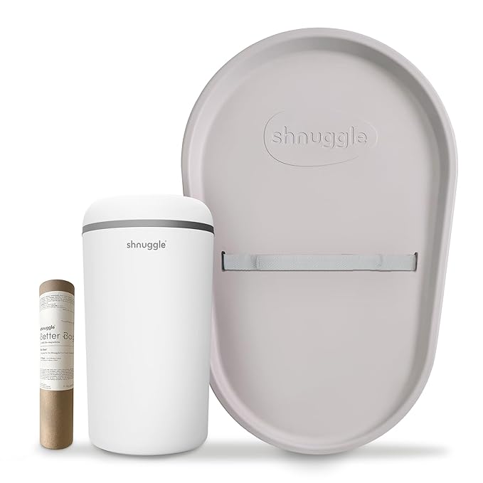 Shnuggle Changing Essentials Bundle - Squishy Changing Mat Taupe + Eco-Touch Diaper Bin + Better Bag Liners - Wipeable, Odor-Locking, Eco-Friendly, No Costly Refills