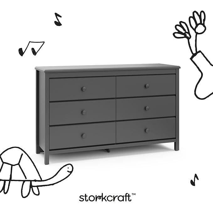 Storkcraft Alpine 6-Drawer Dresser (Gray) – GREENGUARD Gold Certified, Gray Dresser for Bedroom, Kids & Nursery Storage Drawers, Safety Interlocking Drawers, Pre-Installed Tracks, Kids Bedroom