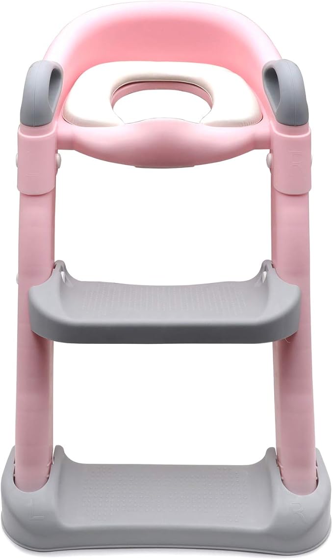 Classic Potty Training Toilet Ladder Seat With Upgraded Cushion Step Stool Ladder Toilet Trainer for Baby Toddler Kids Children In Pink [P/N: ET-BABY002-PINK-C]