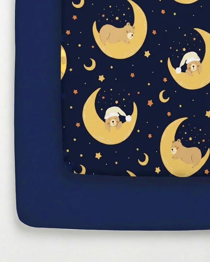 Pack and Play Sheets Fitted - 2 Pack Mini Crib Sheets for Pack N Play Mattress - Unisex Playard Microfiber Bedding for Boys & Girls - Soft, Breathable & Wrinkle Free - Oeko-Tex, 38 x 26in - Moon Bear