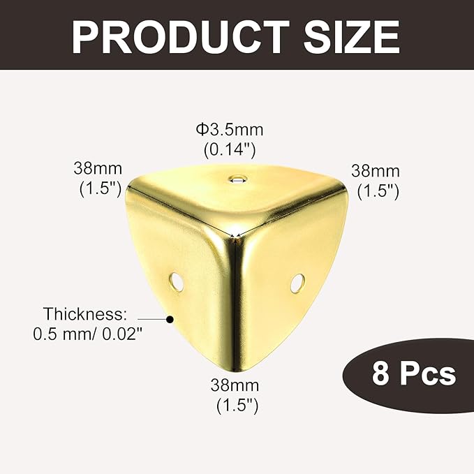 uxcell 8PCS Metal Corner Protector 1.5 x 1.5 x 1.5 Inch Box Edge Guard Protector Zinc Alloy Cabinets Speaker Corners Protector for Furniture Decorative (Gold)