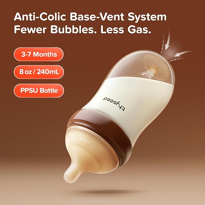 Thyseed PPSU Anti-Colic Baby Bottle, Breast-Like Slow Flow Nipple for Breastfed Babies (3-6 Months), 8 oz, 1 Pack