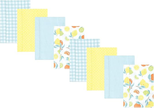 Hudson Baby Cotton Poly Flannel Burp Cloths Multipack, Citrus Mint 8-Pack, One Size
