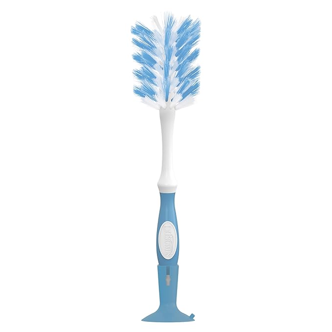 Dr. Brown's Deluxe Bottle Brush for Cleaning Baby Bottles, Nipples, and Sippy Cups with Suction Cup Stand and Vent Brush, BPA-Free, Blue, 1-Pack (Packaging and Color May Vary)