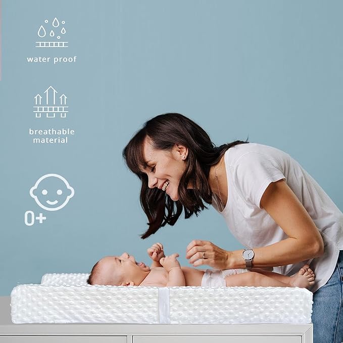 YENING Small Changing Pad Mini 29 x 15 with Washable Cover Waterproof Baby Diaper Changing Pad for Dresser Table Pad White