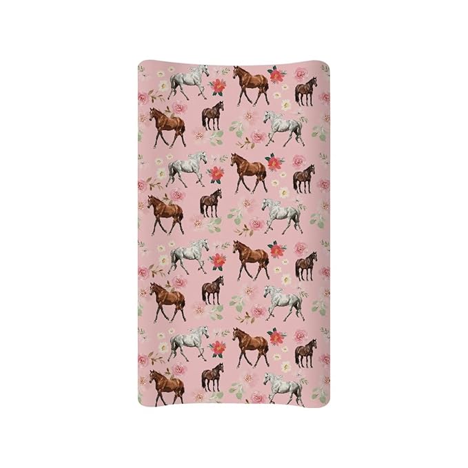 Horse Changing Pad Cover for Baby Pink Comfy Diaper Pad Covers for Changing Table 16x32 Inch Washable Cradle Mattress Sheets Gift for Holiday