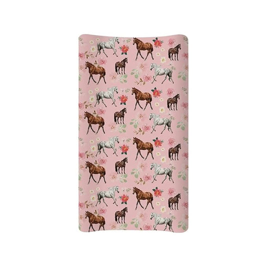 Horse Changing Pad Cover for Baby Pink Comfy Diaper Pad Covers for Changing Table 16x32 Inch Washable Cradle Mattress Sheets Gift for Holiday