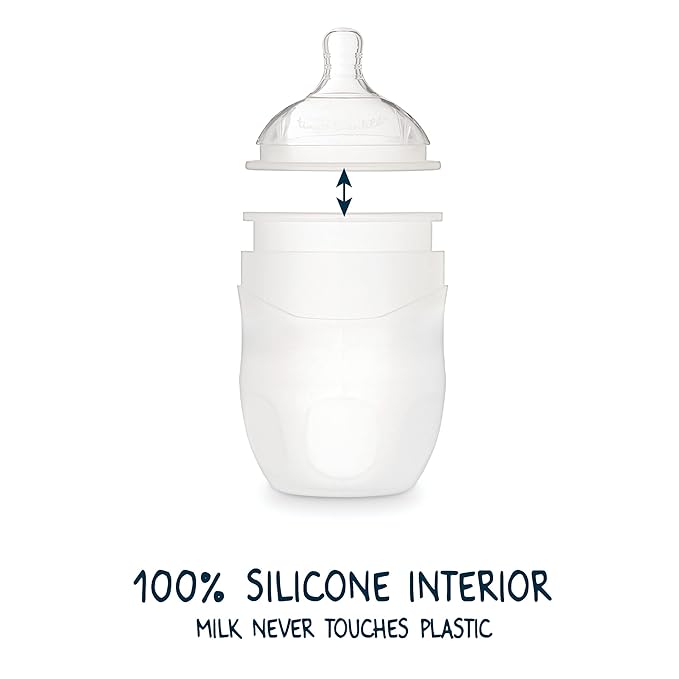 Tiny Twinkle Silicone Baby Bottle with Comfort Grip and Soft Flexible Nipple - Squeezably Soft Baby Bottles for Newborn and Up (Blossom, 6 Ounce - 2 Pack)