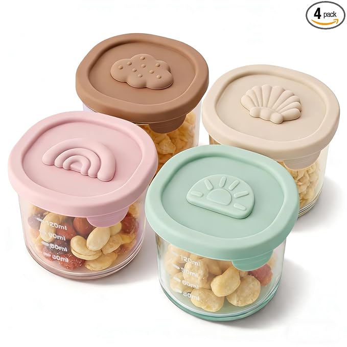 Baby Food Containers with Lids Silicone Baby Food Storage Containers for Infants & Toddlers, Leakproof Freezer-Safe Reusable Baby Food Jars for Breastmilk & Solid Foods, 4oz Silicone Containers, 4PK
