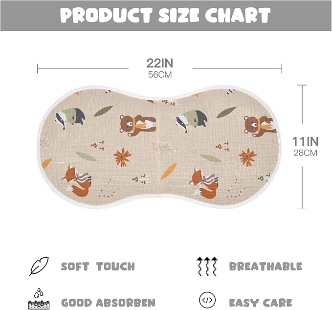 Fox Bear Raccoons Mushroom Leaf Flower Muslin Burp Cloths for Baby 4 Pack 100% Cotton Baby Washcloths Bibs for Boy Girl
