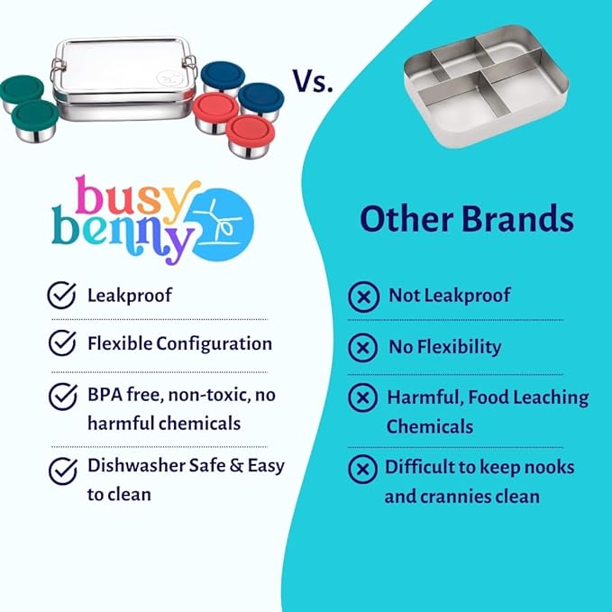 Stainless Steel Reusable Snack Bento Box: 6 50mL containers included | Plastic Free | Dishwasher Safe | No Spill, Leakproof | Perfect Toddler Lunch Box for School, Airplane, On-the-go