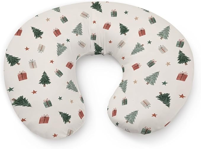 Christmas Trees Winter Holiday Stars Pattern Nursing Pillow Cover, Unisex Removable Breastfeeding Pillowcase Slipcover for Baby Girls Boys Newborns Toddlers, Cover Only
