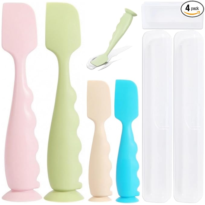 Diaper Cream Spatula with Case, 4 Pack Soft Baby Butt Spatula baby diaper cream Applicator,Silicone Diaper Rash spatula,Butt Paste spatula Brush(2 Large 2 Small with 3 Case)