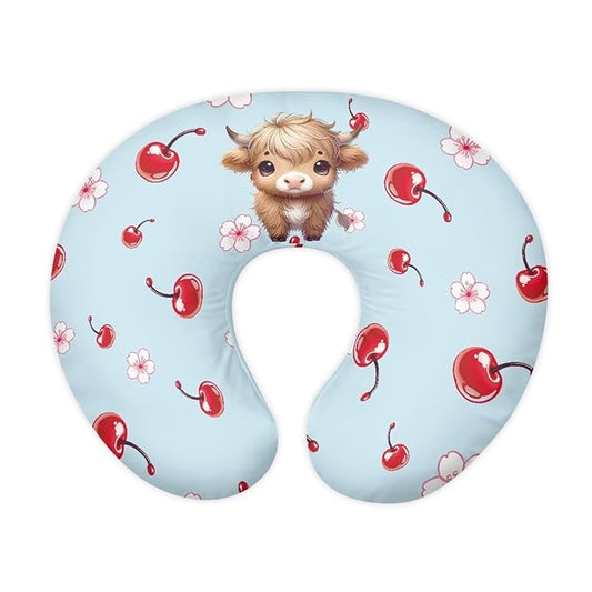Forchrinse Highland Cattle Cherry Nursing Pillow Cover,Breastfeeding Pillow Slipcover for Baby Boys & Girls Cute Nursing Pillow Case for Newborn