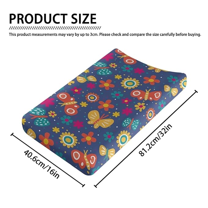 Microfiber Diaper Changing Table Sheets for Infants and Toddles Hippie Floral Butterflies Baby Changing Pad Cover Soft Breathable