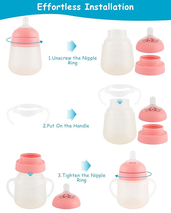 Baby Bottle Handles Compatible with Nanobebe Flexy Bottles, Easy-Grip Ergonomic Handles, Transitional Sippy Cup, BPA Free, 4-Pack