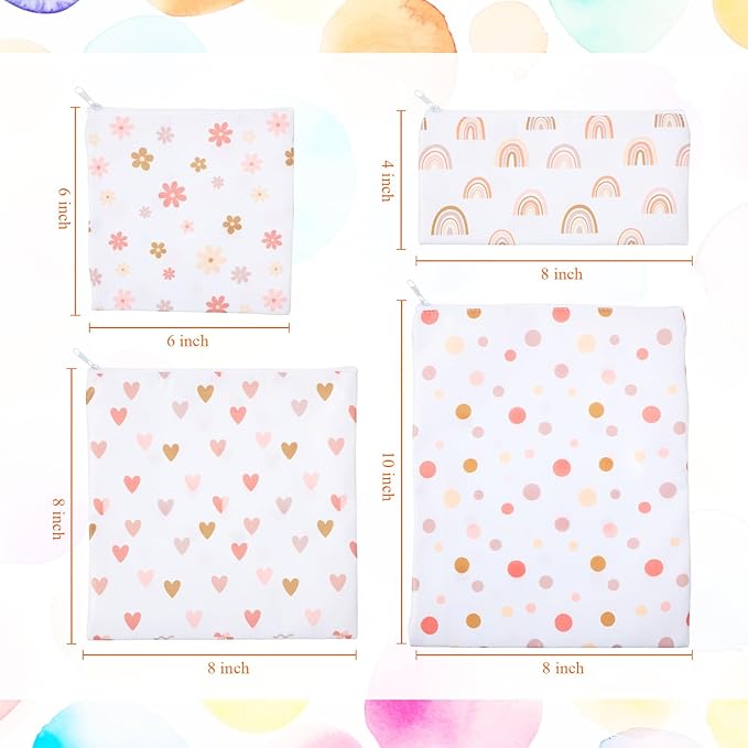 Paterr 4 Pcs Sandwich Bag Reusable Zipper Snack Bags Washable Food Safe Lunch Bags for Kids Students Adults Food (Rainbow)