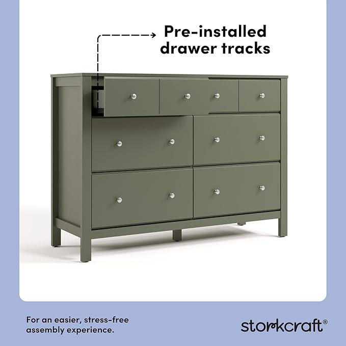 Storkcraft Horizon 6 Drawer Dresser (Olive) – GREENGUARD Gold Certified Dresser for Nursery & Kids’ Room, Modern Storage with Interlocking Drawer System