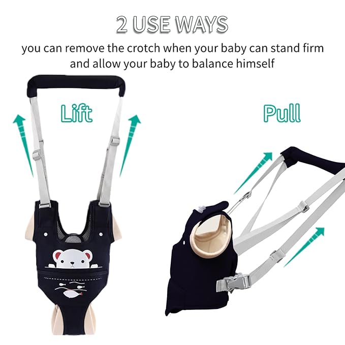Baby Walking Harness, Handheld Kids Walker Helper with Detachable Crotch Adjustable Walker Harness Assistant Belt Baby Learning Walk Toddler Infant Walker 9-24 Months (Navy Blue)