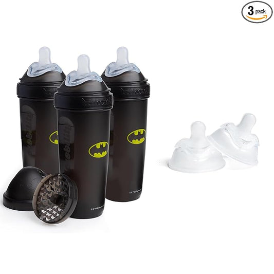 Batman DC Comics - Herobility Double Anti-Colic Baby Bottle – 12 fl oz /340ml with Large Size Teats - Bundle