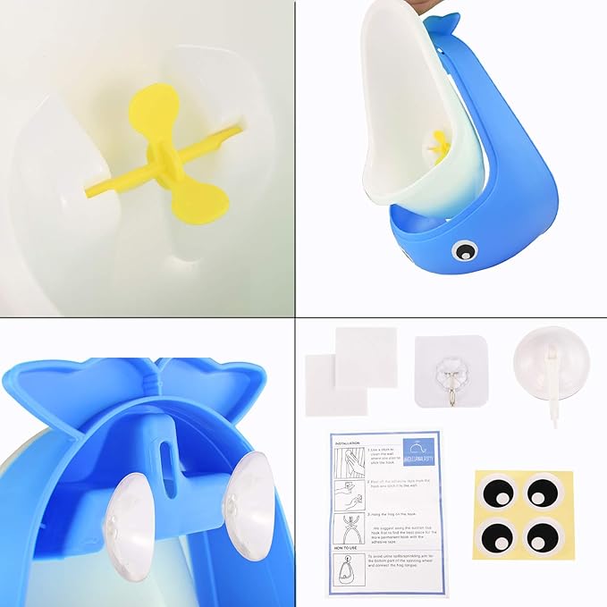 Potty Training Urinal for Boys Cute Whale with Funny Aiming Target - Blue