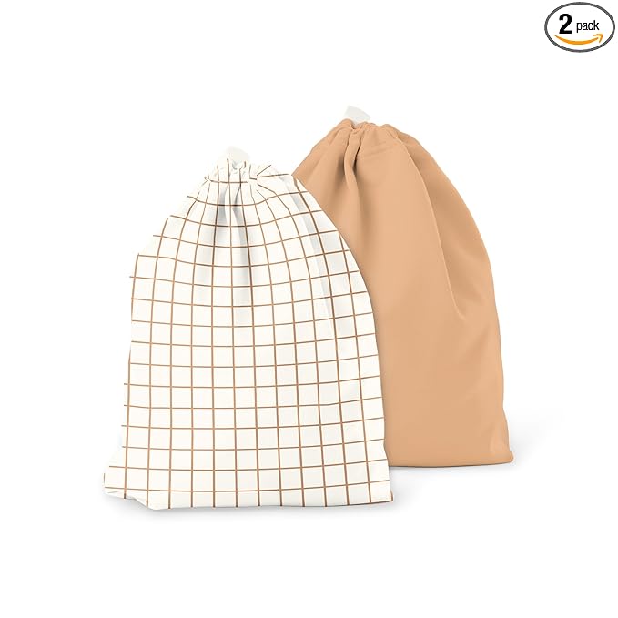Esembly Ditty Bag Duo - Reusable Waterproof Wet Bags for Cloth Diapers, Swimsuits, Toiletries, and Snacks, Set of 2 - Windowpane + Sepia