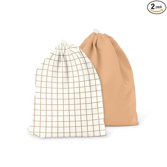 Esembly Ditty Bag Duo - Reusable Waterproof Wet Bags for Cloth Diapers, Swimsuits, Toiletries, and Snacks, Set of 2 - Windowpane + Sepia